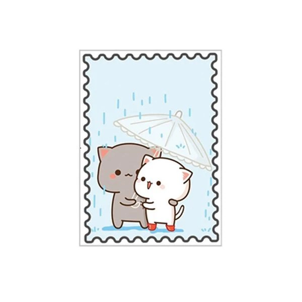برچسب مدل تمبر فانتزی طرح گربه در باران مجموعه 30 عددی