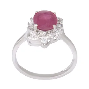 انگشتر نقره زنانه بازرگانی میلادی مدل سنگ یاقوت نگین برلیان بدون ریزش آبکاری رادیوم کد AWR_1357