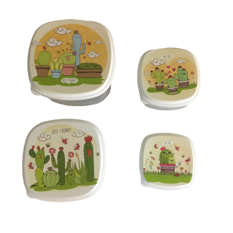 ظرف نگهدارنده کودک طرح کاکتوس کد a32 مجموعه 4 عددی
