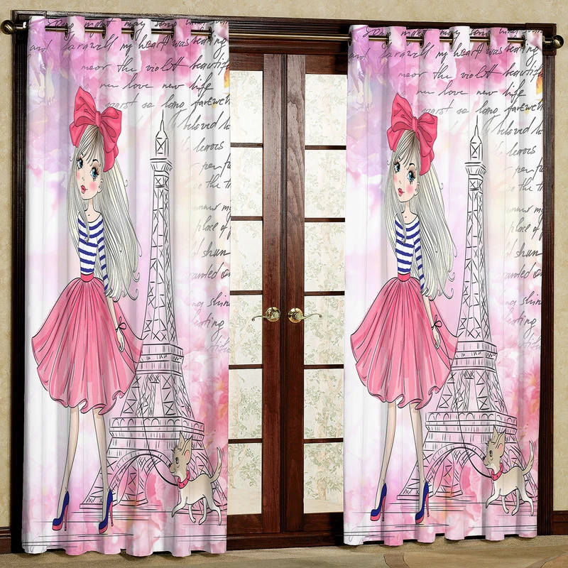   پرده کودک مدل دختر برج هازان پانچی کد 4668 سایز 140x200 سانتی متر