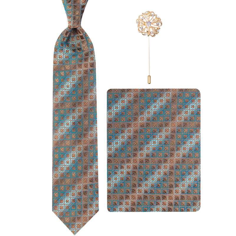 ست کراوات و دستمال جیب و گل کت مردانه مدل GF-PO1040RE-BR