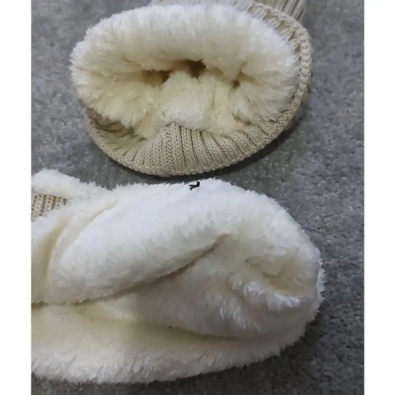 ست کلاه و شال گردن بافتنی بچگانه مدل تدی رنگ کرم