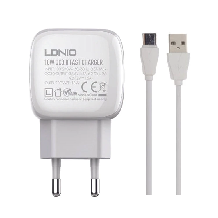 شارژر دیواری الدینیو مدل A-1306-Q به همراه کابل تبدیل MicroUSB