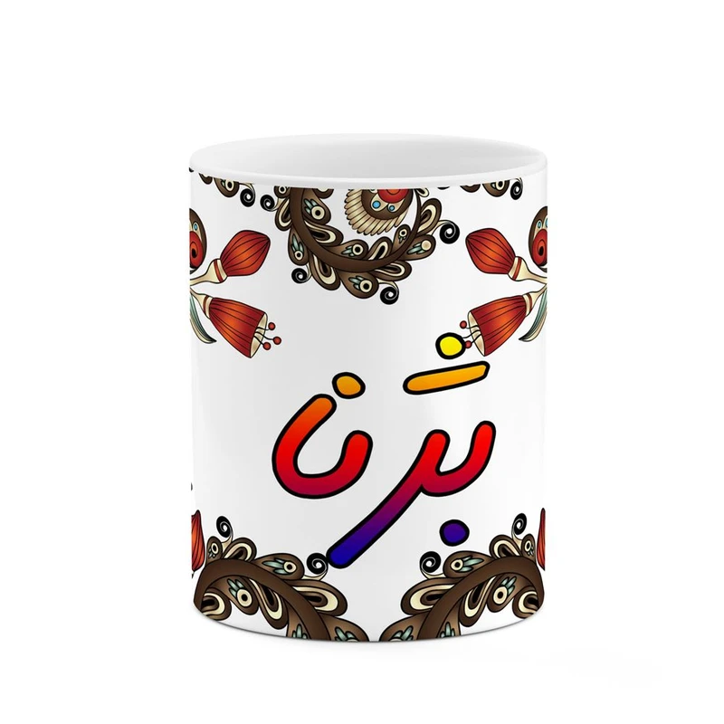 ماگ کاکتی مدل اسم بژنا طرح سنتی گل و بته کد mgh44164