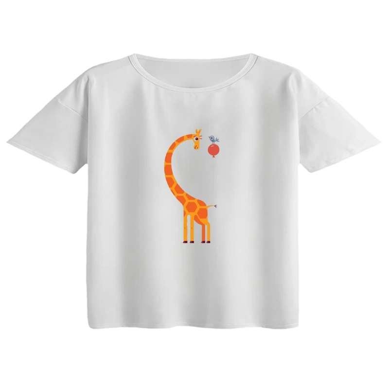 کراپ تی‌شرت آستین کوتاه زنانه مدل زرافه و بادکنک
