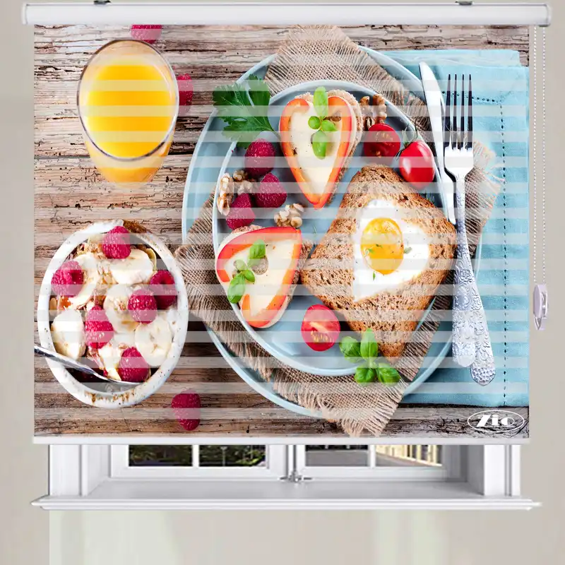 پرده زبرا زیو طرح صبحانه کد B8 سایز 150x200 سانتی متر