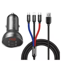 شارژر فندکی  باسئوس مدل Car Charger Suit-24W به همراه کابل تبدیل microUSB/ USB-C / لایتنینگ