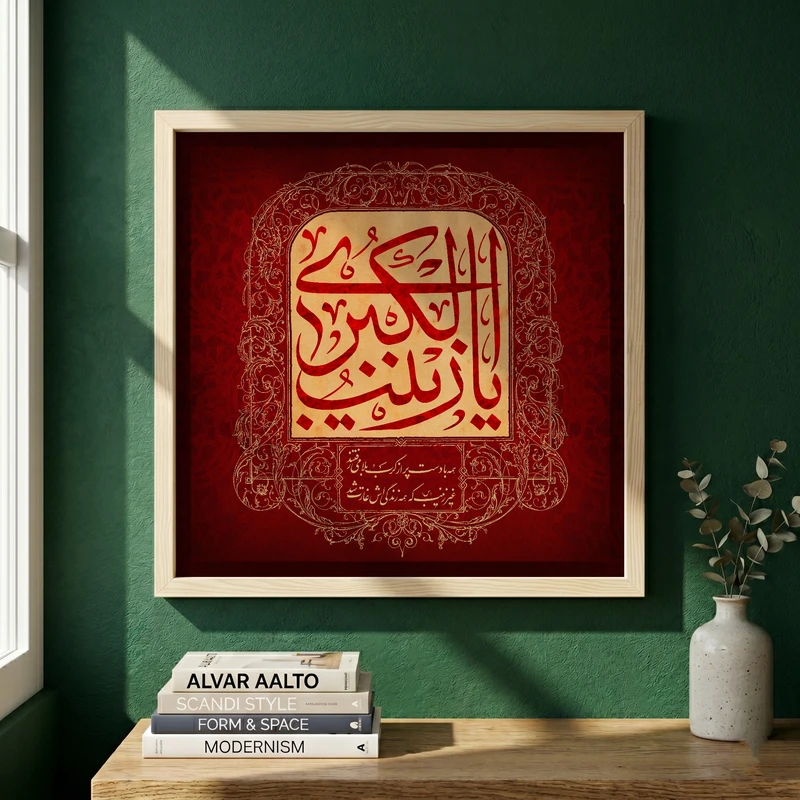تابلو طرح وفات حضرت زینب (س) مدل G14906 فریم کرم روشن