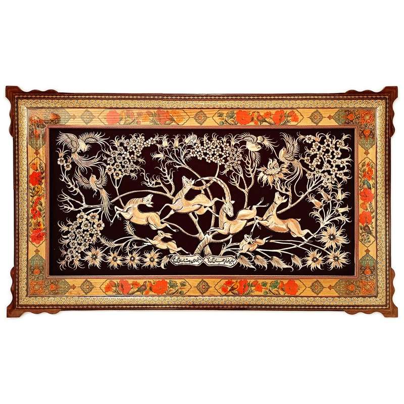 تابلو خاتم کاری طرح گل و مرغ  کد60100   