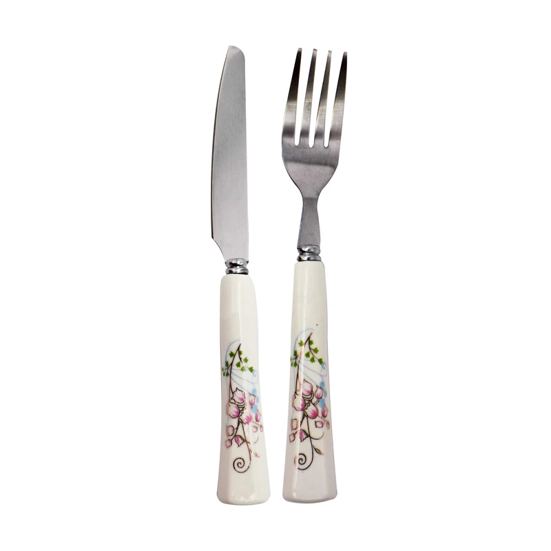 ست کارد و چنگال طرح گل مدل G4 مجموعه 12 عددی