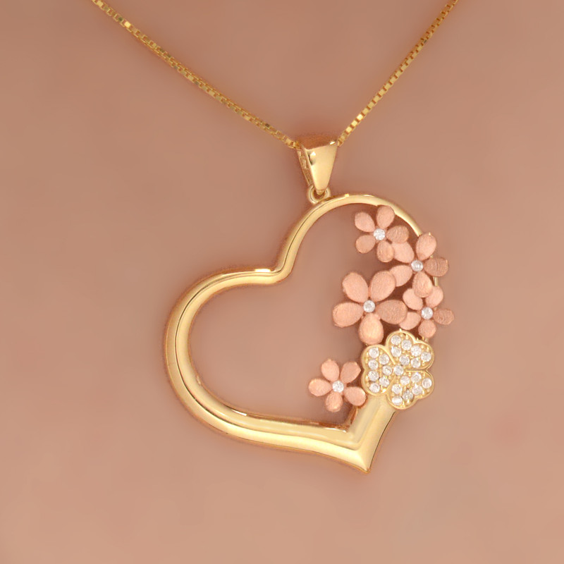 آویز گردنبند طلا 18 عیار زنانه طلای مستجابی مدل قلب گل و پروانه کد 6719