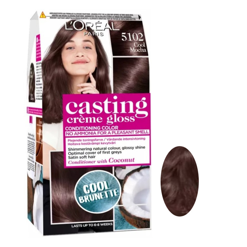 کیت رنگ مو لورآل مدل casting creme gloss شماره 5102 حجم 48 میلی لیتر رنگ قهوه ای موکا ملایم