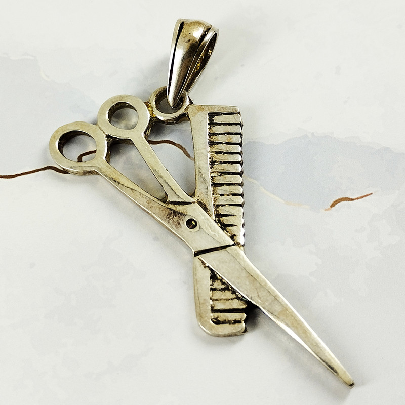 آویز گردنبند نقره سلین کالا مدل قیچی و شانه کد 103