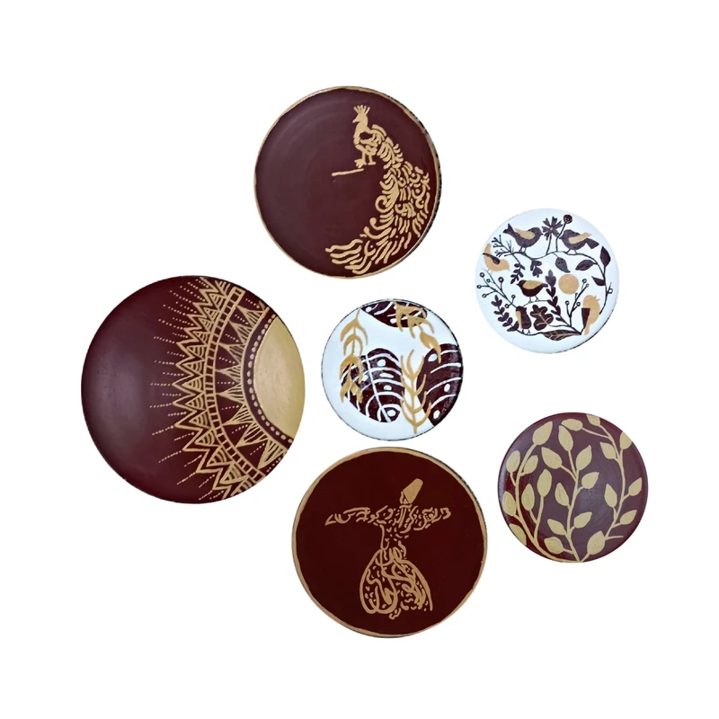 بشقاب دیوارکوب سفالی کد C14A مجموعه 6 عددی