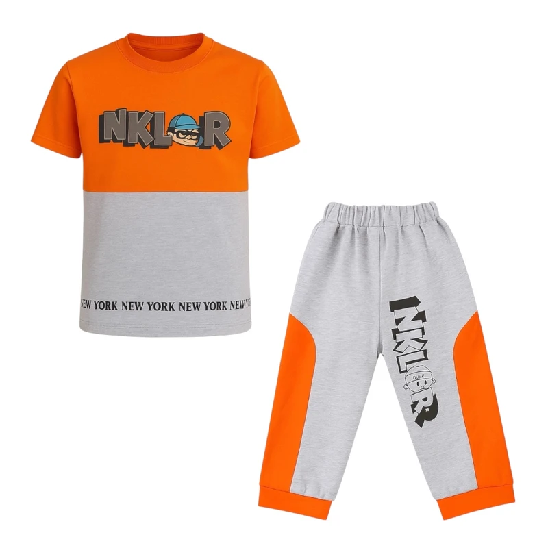 ست تی‌شرت آستین کوتاه و شلوارک راحتی پسرانه مدل PJ1398