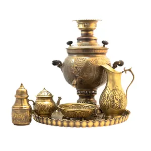 سرویس سماور ذغالی 6 پارچه برنجی مدل توپی کد 3192