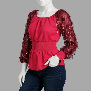 بلوز آستین بلند زنانه مدل پولکی مجلسی