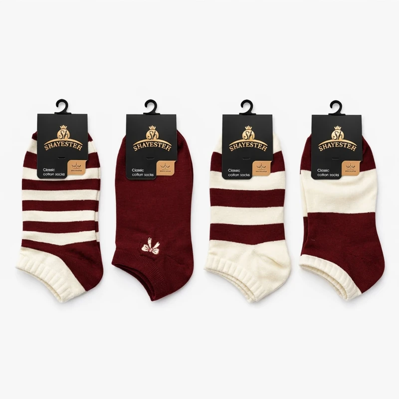 جوراب ساق کوتاه زنانه مدل پاپیون راه راه  بسته 4 عددی