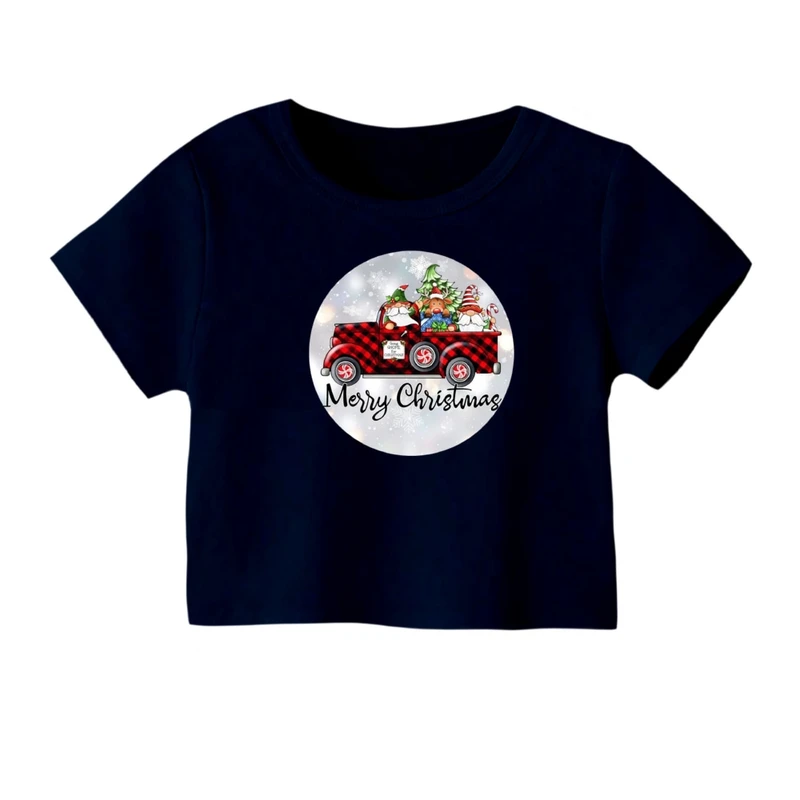 کراپ‌ تی‌شرت آستین کوتاه زنانه مدل ماشین کریسمس کد 1