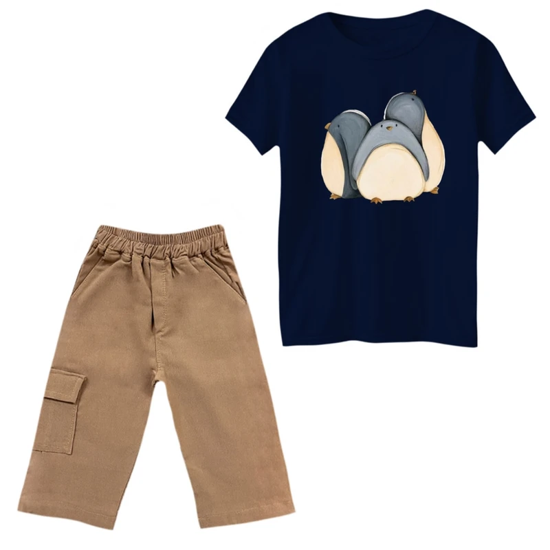 ست تی‌شرت و شلوارک پسرانه مدل پنگوئن ها