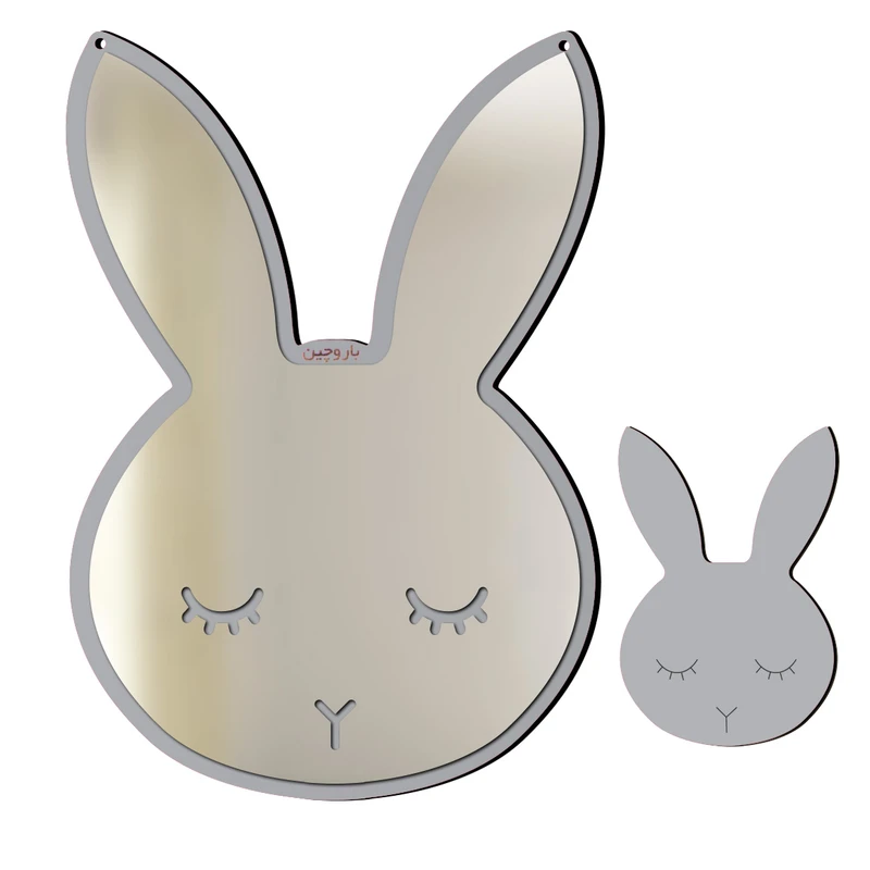 استیکر چوبی کودک باروچین مدل  خرگوش آیینه ای کد m-2-gray مجموعه 2 عددی