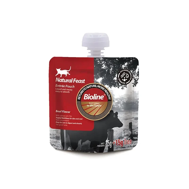 تشویقی پودینگ مکمل غذایی گربه بایولاین مدل طعم گوشت وزن 85 گرم