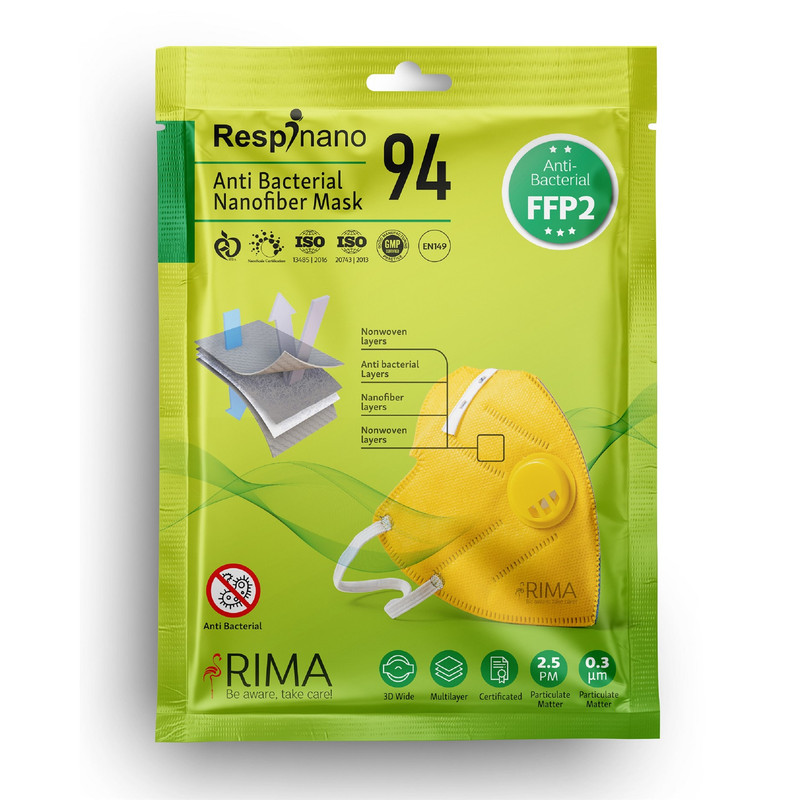 ماسک تنفسی ریما مدل سوپاپدار آنتی باکتریال FFP2 i94-N95 نانو کد AB-SL بسته 5 عددی