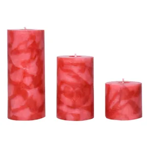 شمع مدل استوانه کوبیسم طرح آلبالوی ترش بسته 3 عددی