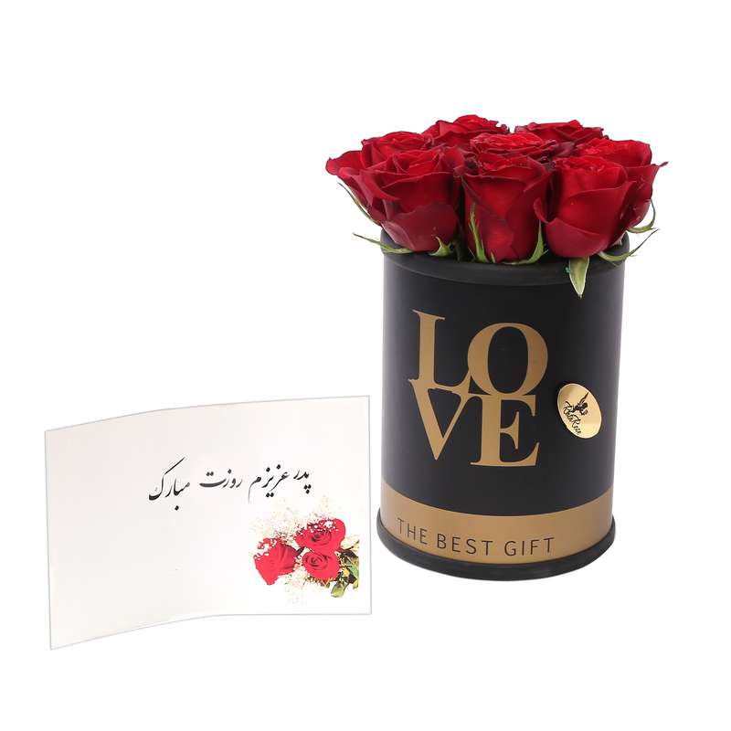 سبد گل رز  راتا رز کد B8 به همراه کارت تبریک طرح پدر عزیزم روزت مبارک
