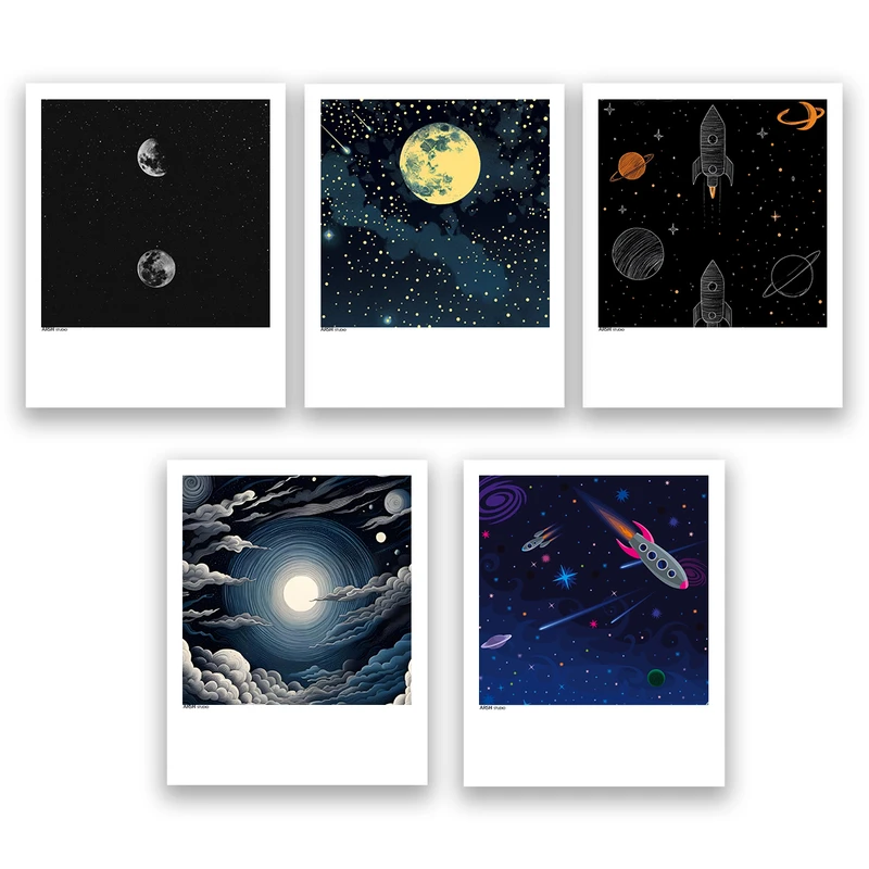 آویز تزیینی عرش مدل فانتزی فضا و کهکشان کد Asa1158 مجموعه پنج عددی