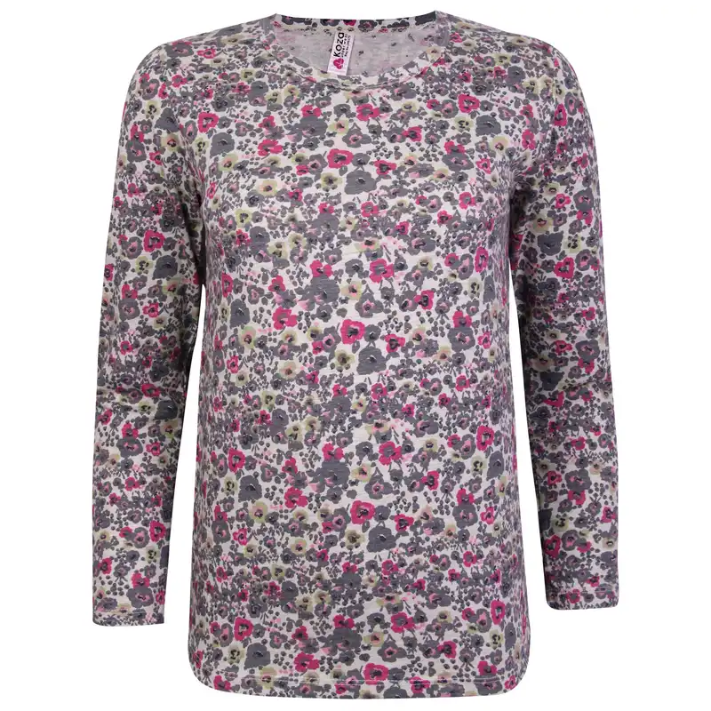 ست تی شرت آستین بلند و شلوار زنانه کوزا مدل 3721 رنگ طوسی