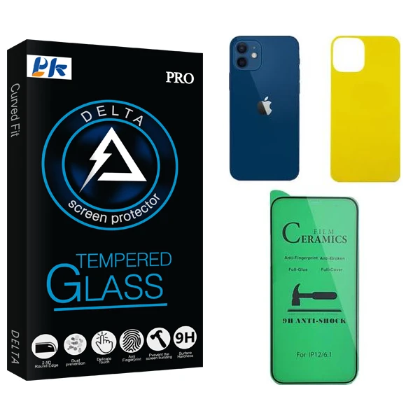 محافظ صفحه نمایش سرامیکی پی کی مدل Delta  مناسب برای گوشی موبایل اپل iphone 12  به همراه محافظ پشت گوشی