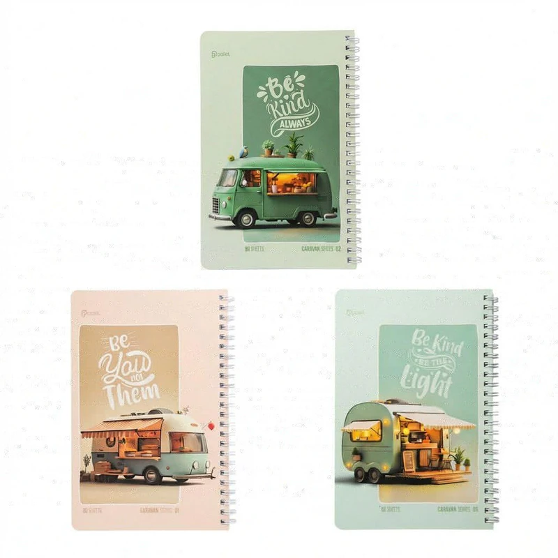 دفتر مشق ۸۰ برگ پالت طرح کاروان مدل سیمی گلاسه بسته ۳ عددی 