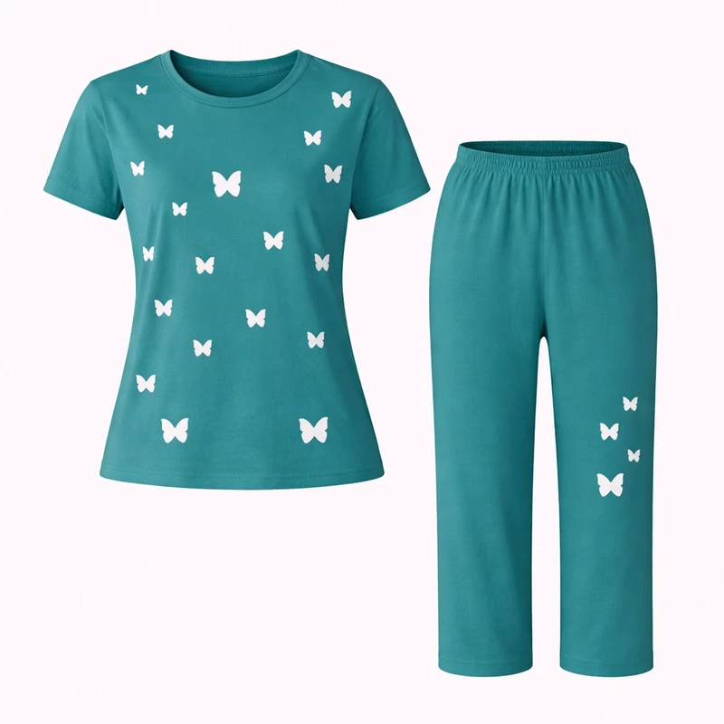 ست تی‌شرت آستین کوتاه و شلوار راحتی زنانه مدل پروانه