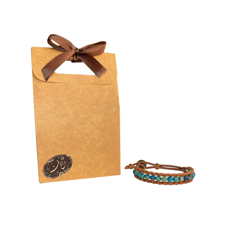 دستبند دل تافته مدل چرم طبیعی و فیروزه آفریقایی