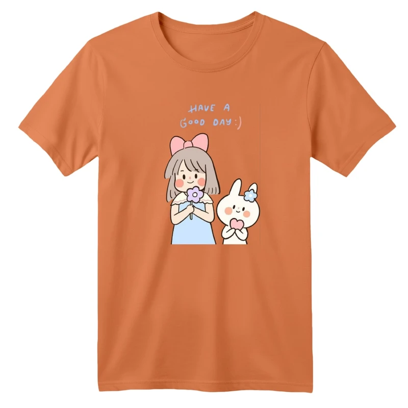 تی شرت آستین کوتاه بچگانه مدل دختر و خرگوش