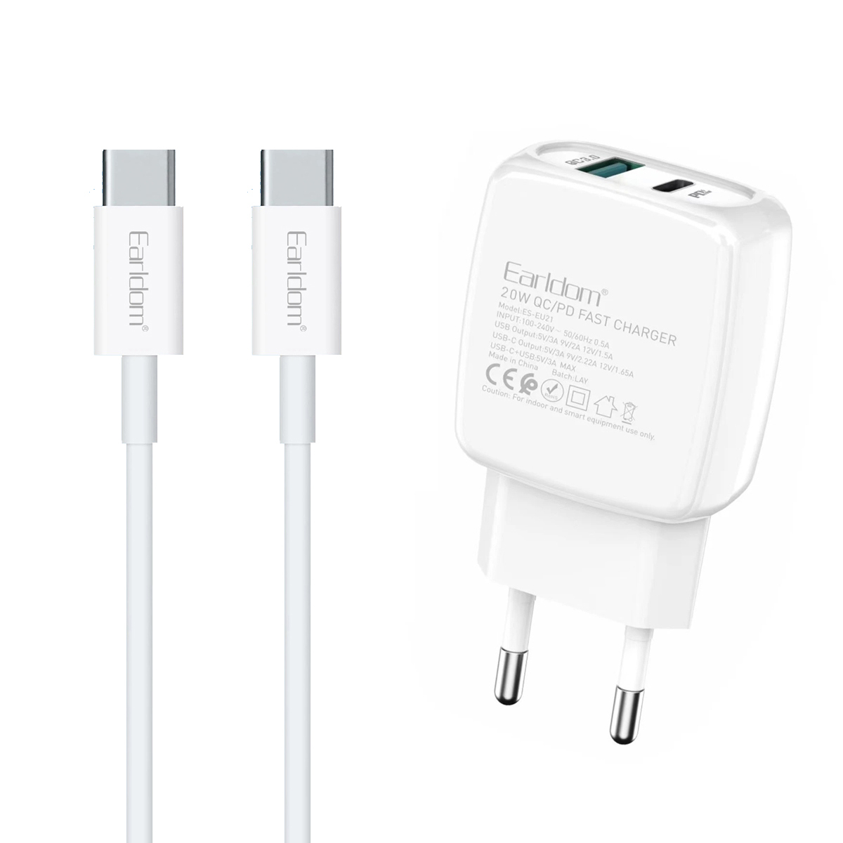 شارژر دیواری 20 وات ارلدام مدل EU21 به همراه کابل USB-C