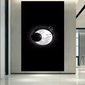 پوستر پارچه ای طرح موزیک مدل ماه هدفون به گوش کد AR30574