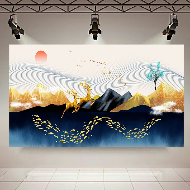 پوستر طرح بک لایت مدل مدرن طبیعت و گوزن و ماهی کد AR31893