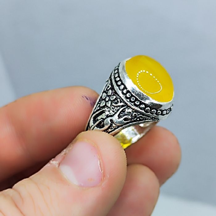 انگشتر نقره مردانه مدل عقیق شرف الشمس رکاب یا علی کد 3500 -  - 2