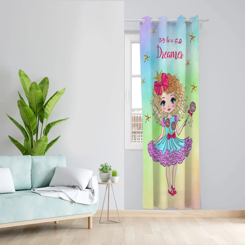  پرده مدل اتاق کودک مخمل پانچی طرح دخترانه کد 4112 سایز 140x280 سانتی متر