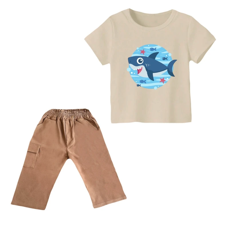 ست تی شرت و شلوارک پسرانه مدل کوسه کد 11