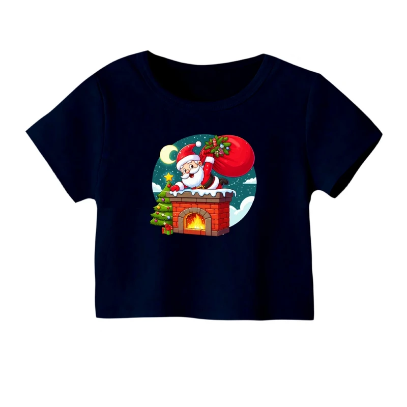کراپ‌ تی‌شرت آستین کوتاه زنانه مدل کریسمس کد 02