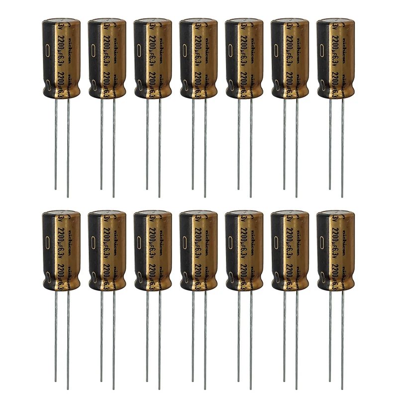 خازن الکترولیت 2200 میکروفاراد 6.3 ولت نیچیکون مدل TEC-220063 بسته 16 عددی