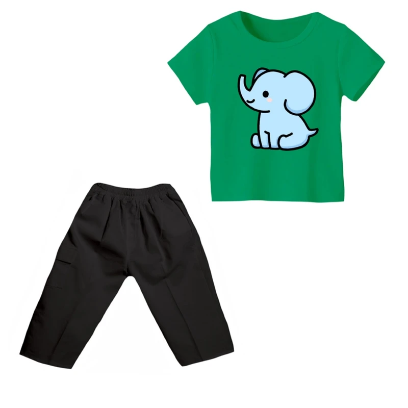 ست تی شرت و شلوارک دخترانه مدل فیل کد ۱۴ رنگ سبز