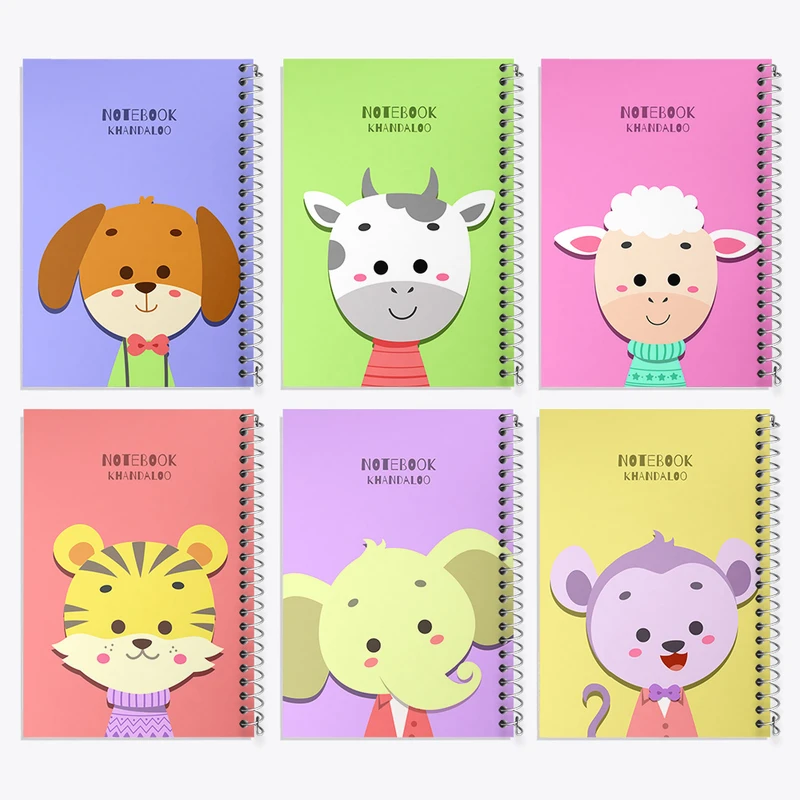 دفتر مشق 50 برگ خندالو طرح حیوانات بامزه کد 63 مجموعه 6 عددی