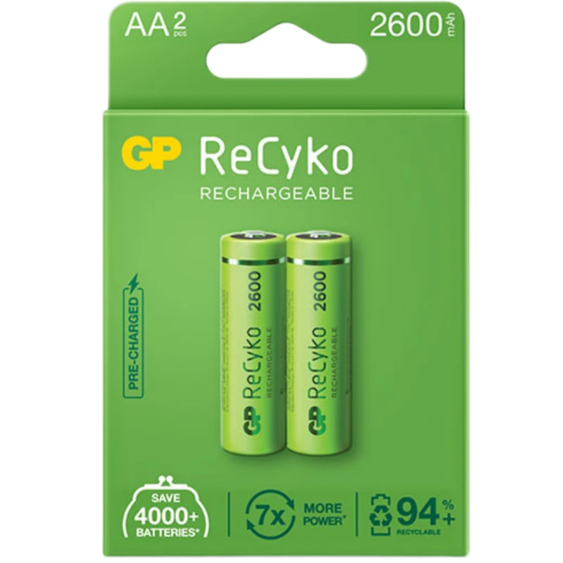 باتری قلمی قابل شارژ جی پی مدل Rechargeable Recyko 2600 بسته دو عددی