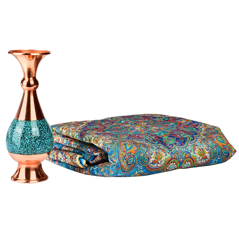 گلدان فیروزه کوبی کد 142 به همراه ترمه