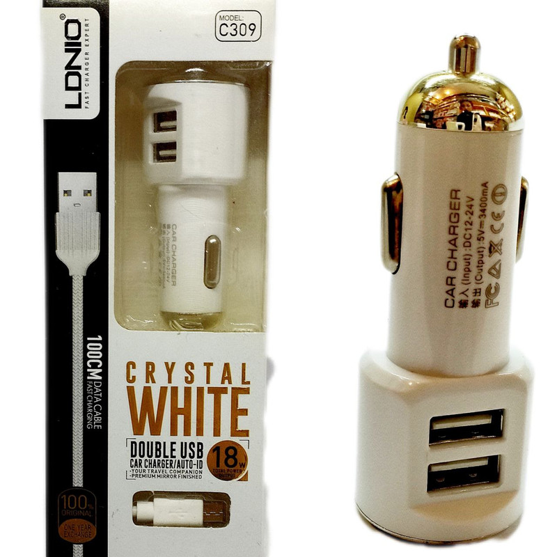 شارژر فندکی 18وات الدینیو مدل C309 به همراه کابل تبدیل MicroUsb