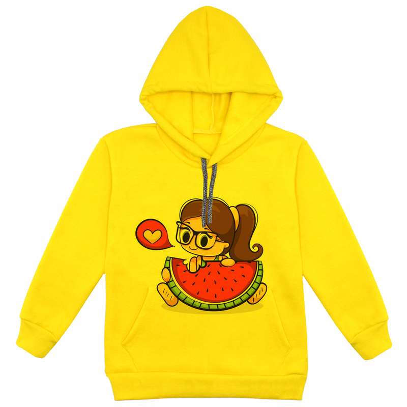 هودی دخترانه مدل دختر و هندونه F64 رنگ زرد